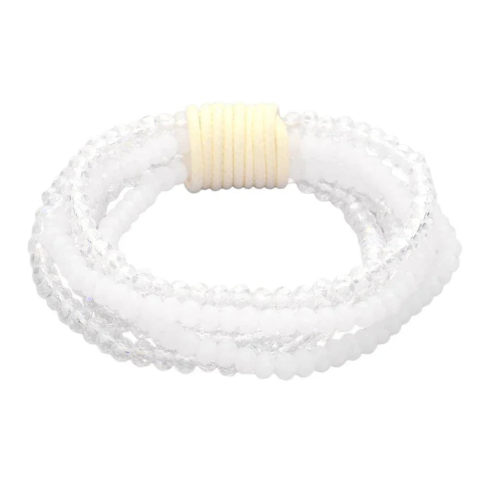 Clear Multi-tier Glass Beaded Strand Stretch Bracelet - Jewelry Store by Erik Rayo