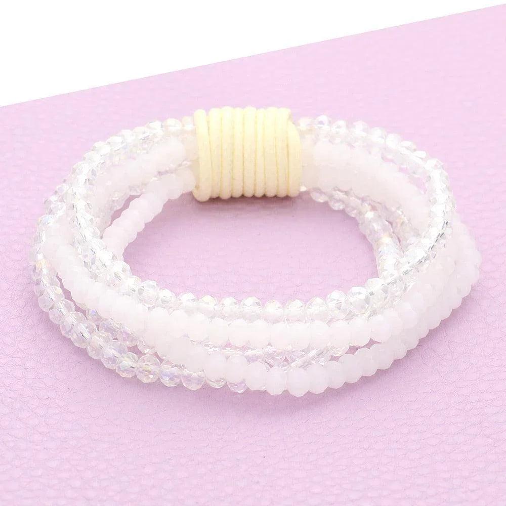 Clear Multi-tier Glass Beaded Strand Stretch Bracelet - Jewelry Store by Erik Rayo