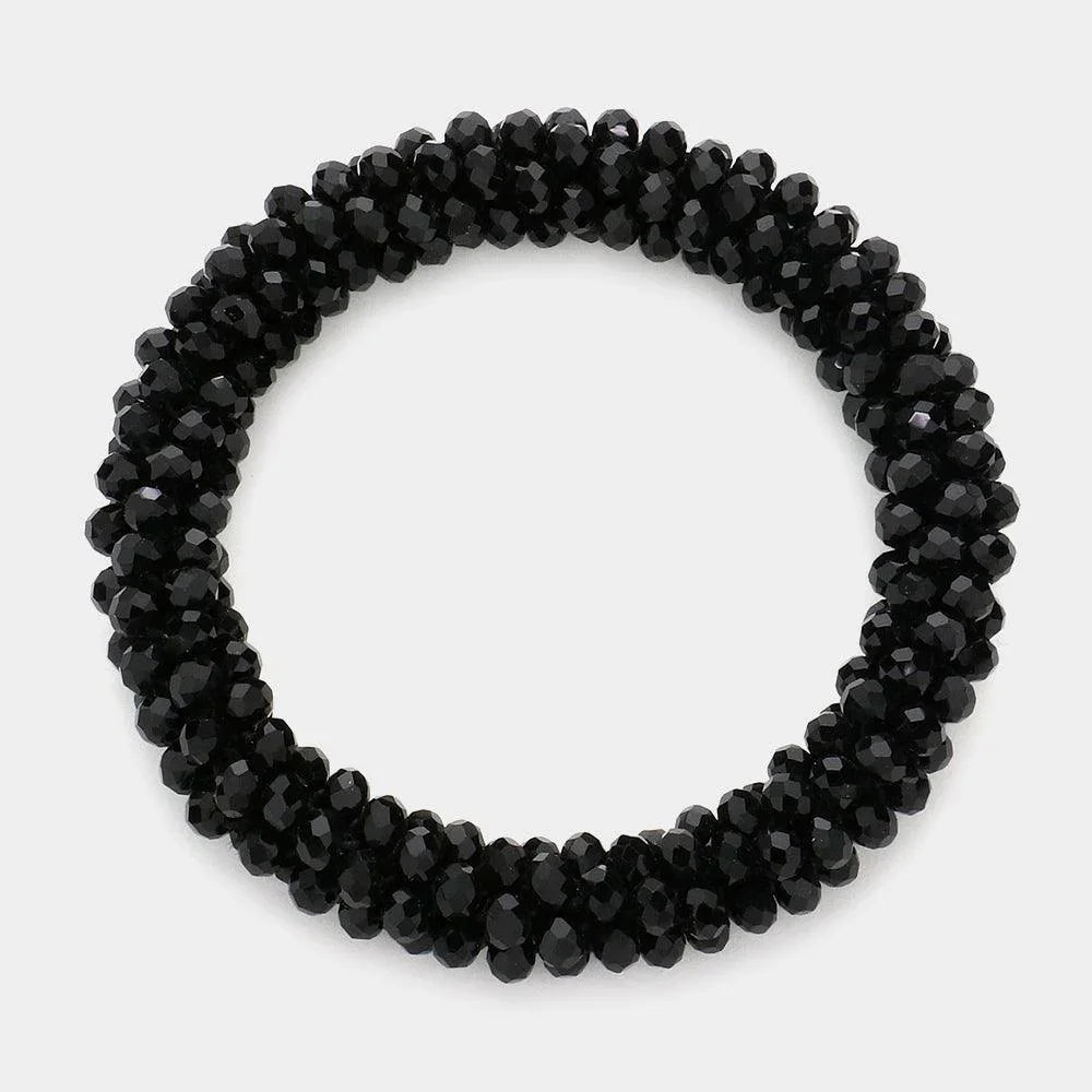 Black Faceted Beaded Stretch Bracelet - Jewelry Store by Erik Rayo