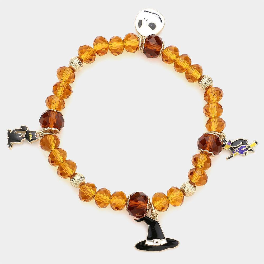 Faceted Bead with Witch Theme Charms Stretch Bracelet - Jewelry Store by Erik Rayo