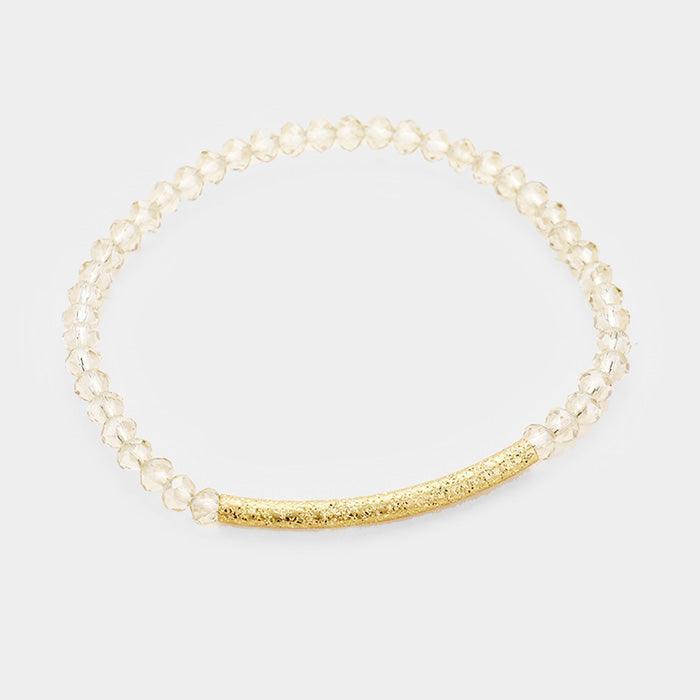 Gold Faceted Bead Textured Metal Accented Stretch Bracelet - Jewelry Store by Erik Rayo