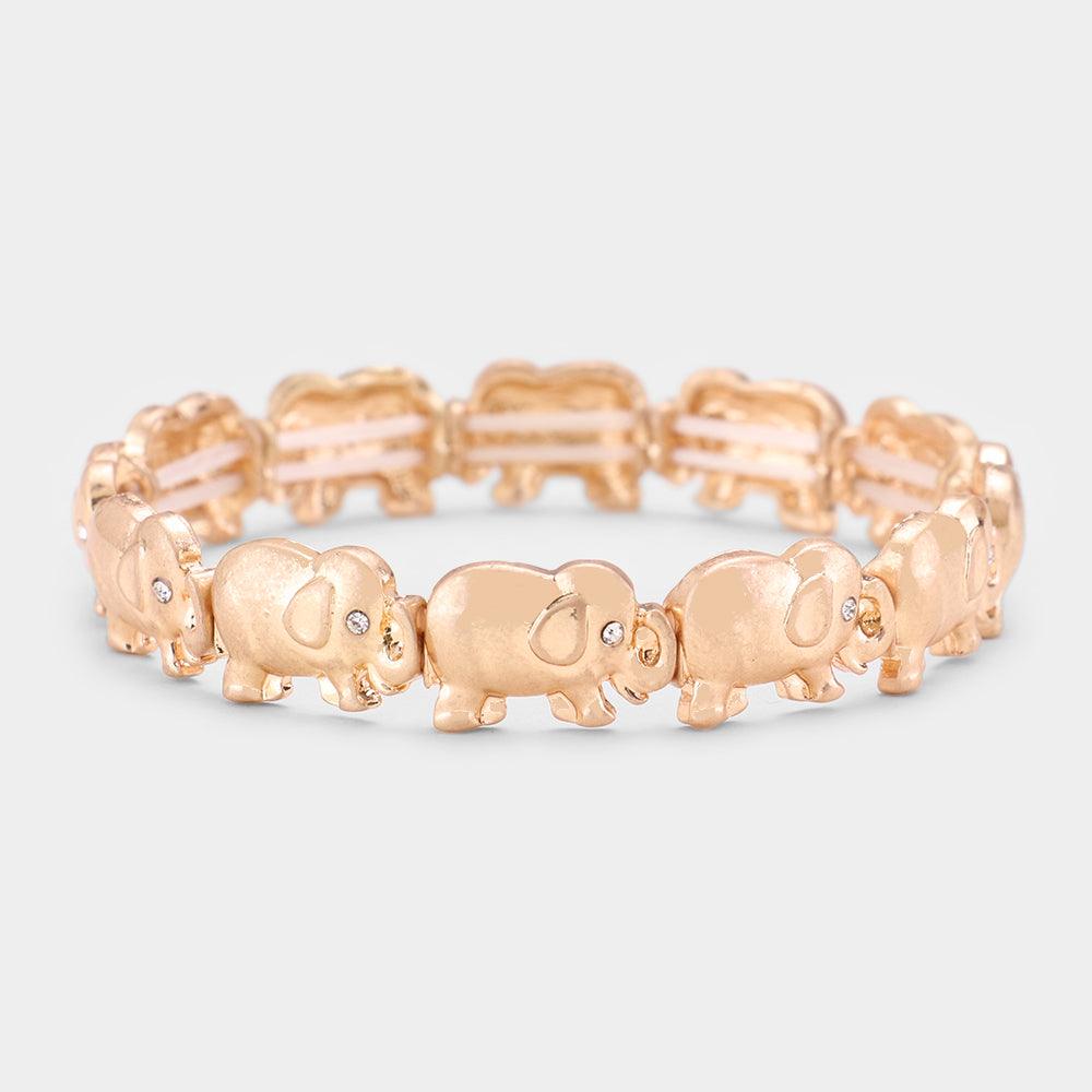 Gold Rhinestone Elephant Stretch Bracelet