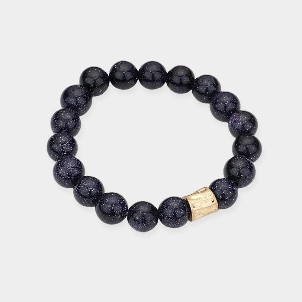 Black Semi precious stone beaded stretch bracelet - Jewelry Store by Erik Rayo