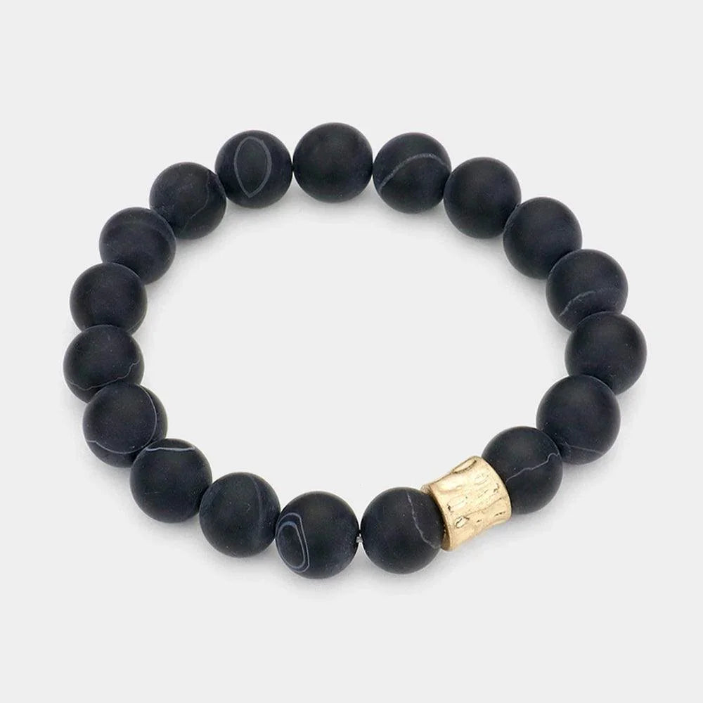 Black Semi Precious Stone Beaded Stretch Bracelet - Jewelry Store by Erik Rayo