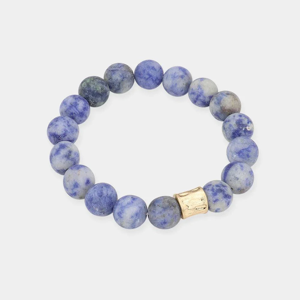 Blue Semi Precious Stone Beaded Stretch Bracelet - Jewelry Store by Erik Rayo