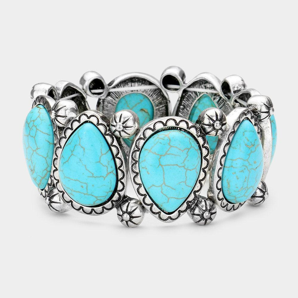 Turquoise Teardrop Natural Stone Accented Stretch Bracelet - Jewelry Store by Erik Rayo