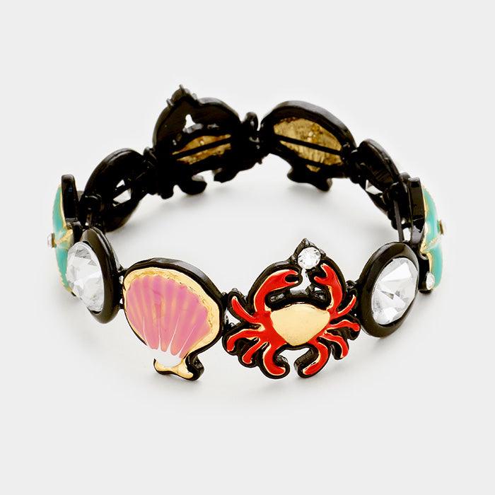 Gold Enamel sea life stretch bracelet