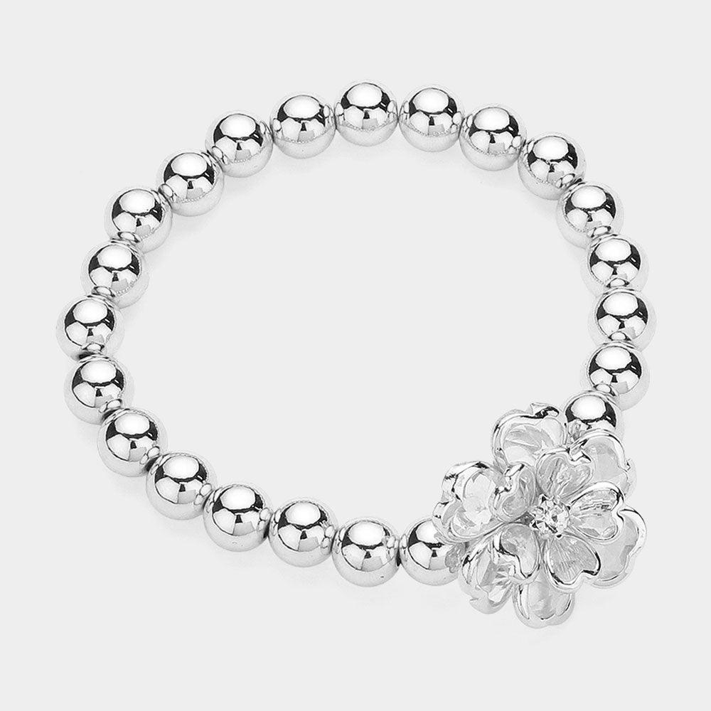 Clear Flower Pendant Pointed Metal Ball Stretch Bracelet - Jewelry Store by Erik Rayo