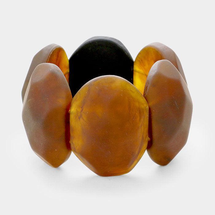 Brown Wide Satin Celluloid Bead Stretch Bracelet - Jewelry Store by Erik Rayo