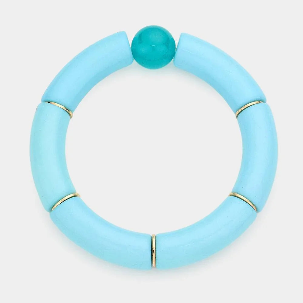 Aqua Round Bead Accented Resin Stretch Bracelet - Jewelry Store by Erik Rayo