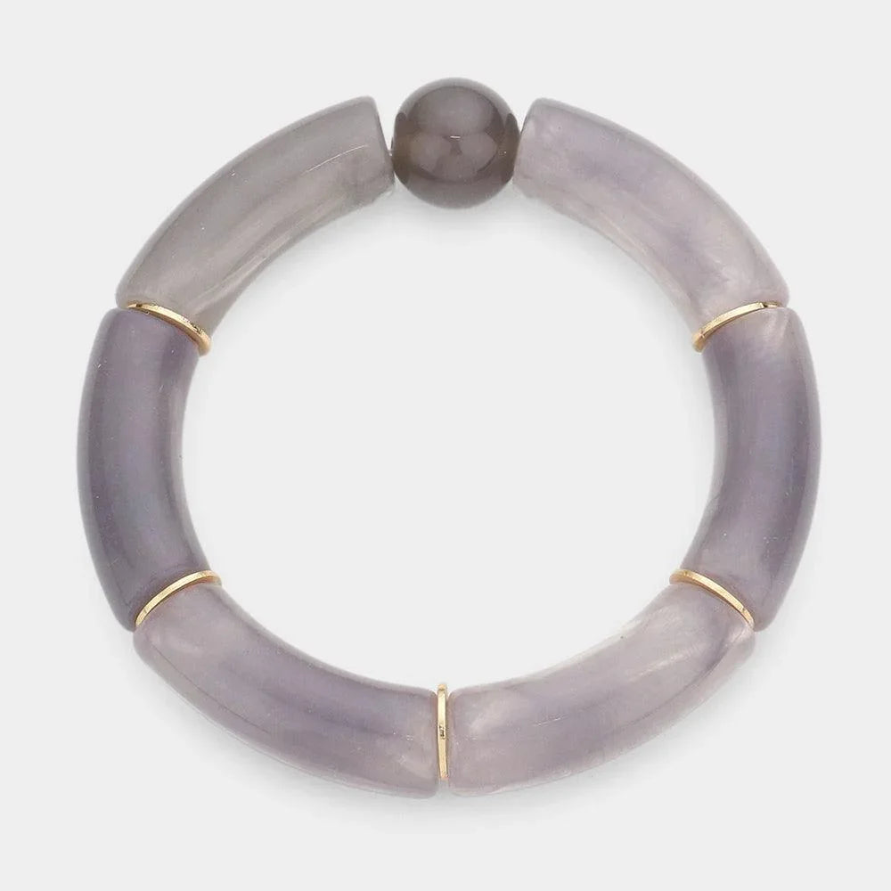 Gray Round Bead Accented Resin Stretch Bracelet - Jewelry Store by Erik Rayo