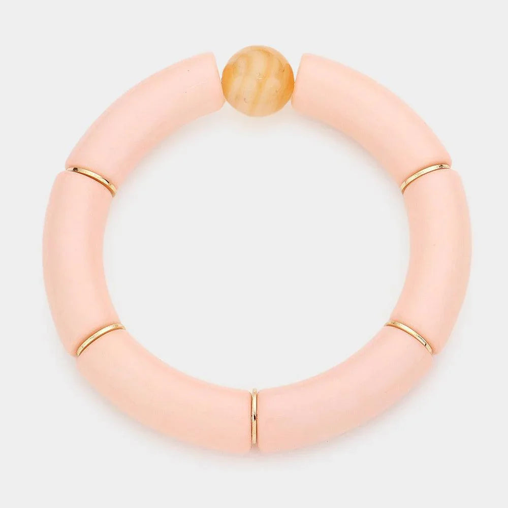 Peach Round Bead Accented Resin Stretch Bracelet - Jewelry Store by Erik Rayo