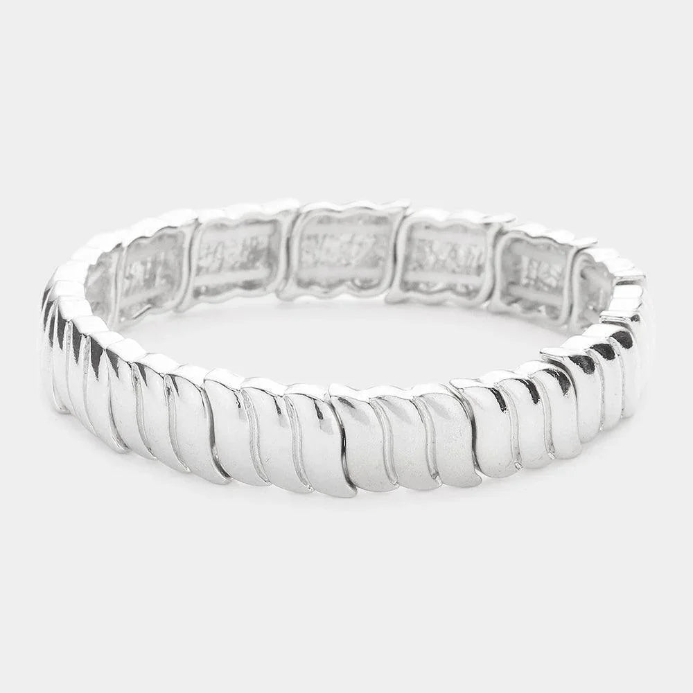 Silver Wavy Metal Stretch Bracelet