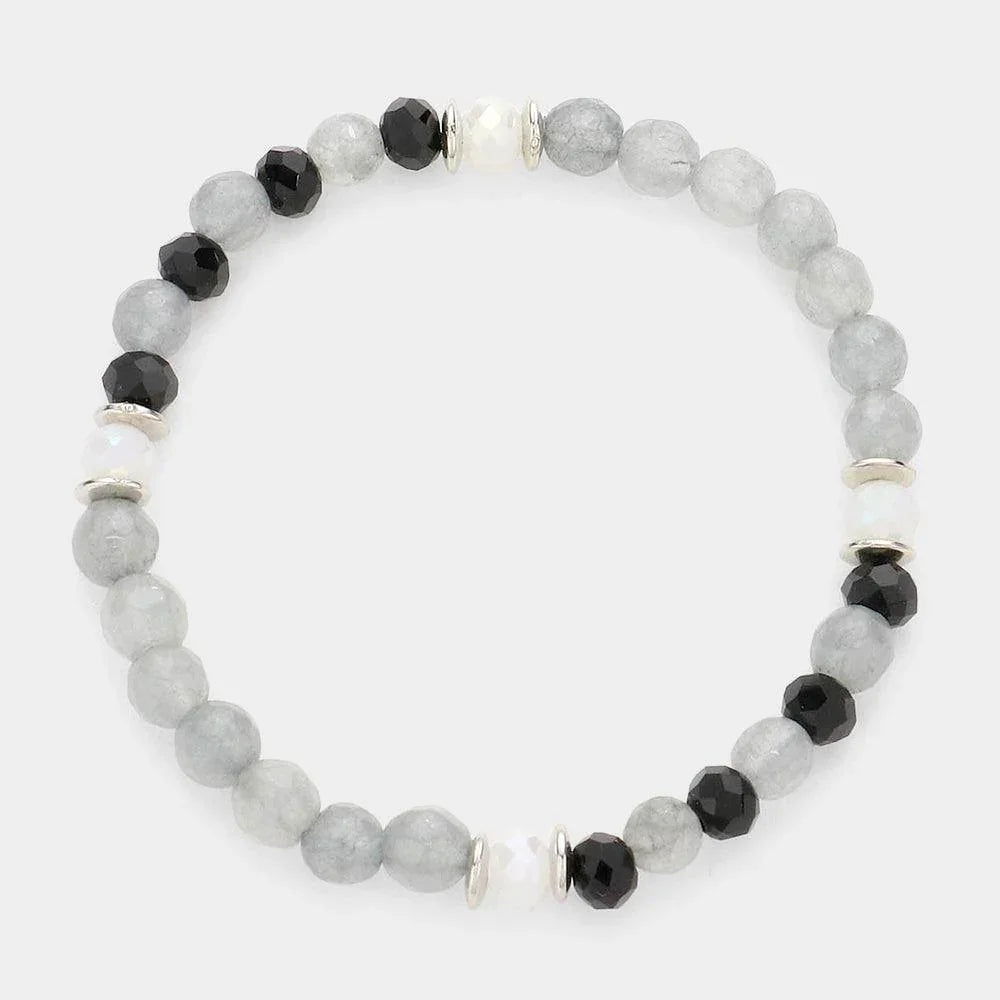 Black Natural Stone Bead Stretch Bracelet