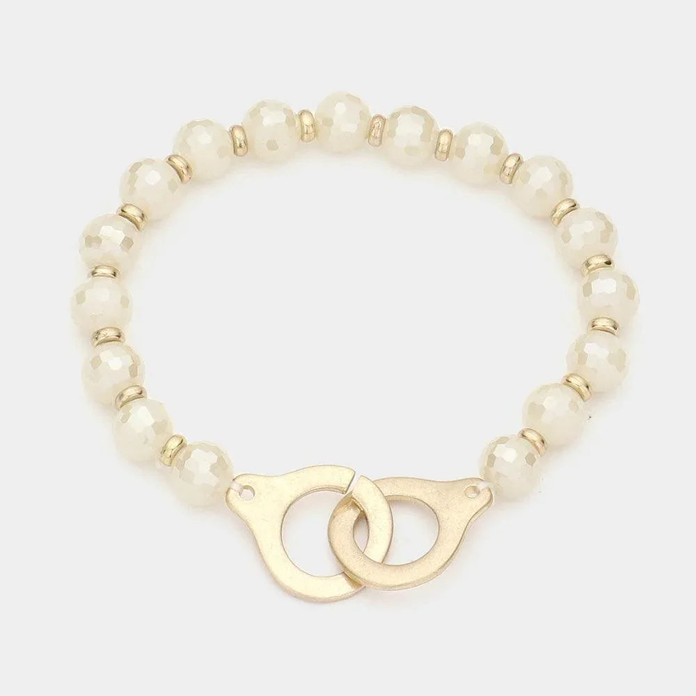 Open Metal Link Accented Faceted Beaded Stretch Bracelet - Jewelry Store by Erik Rayo