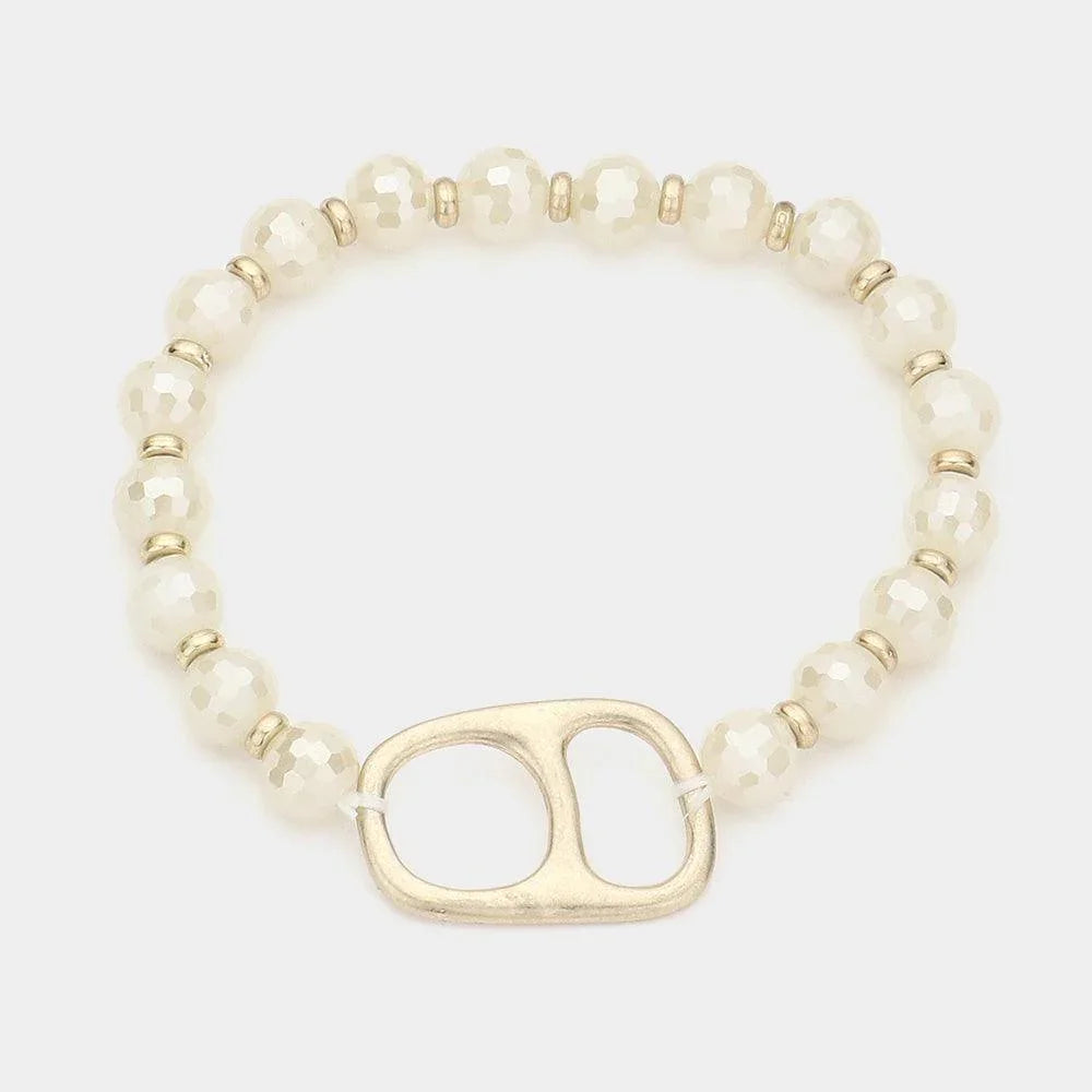 Abstract Metal Accented Faceted Beaded Stretch Bracelet - Jewelry Store by Erik Rayo
