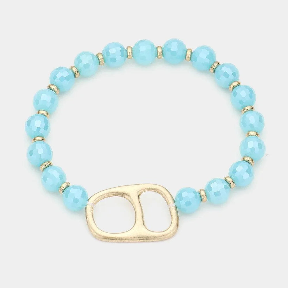 Turquoise Abstract Metal Accented Faceted Beaded Stretch Bracelet - Jewelry Store by Erik Rayo