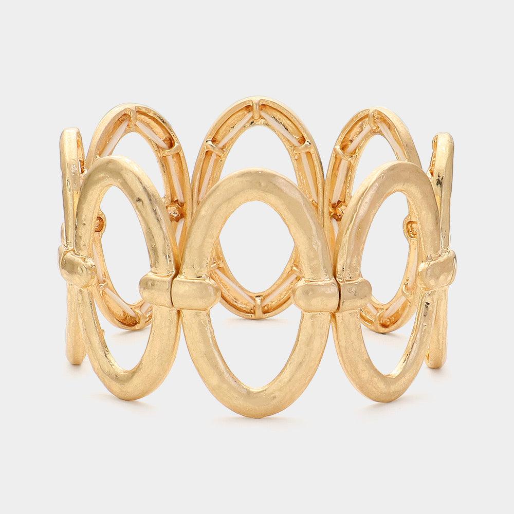 Gold Textured Metal Oval Stretch Bracelet