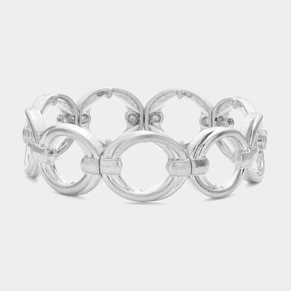 Silver Open Oval Metal Stretch Bracelet