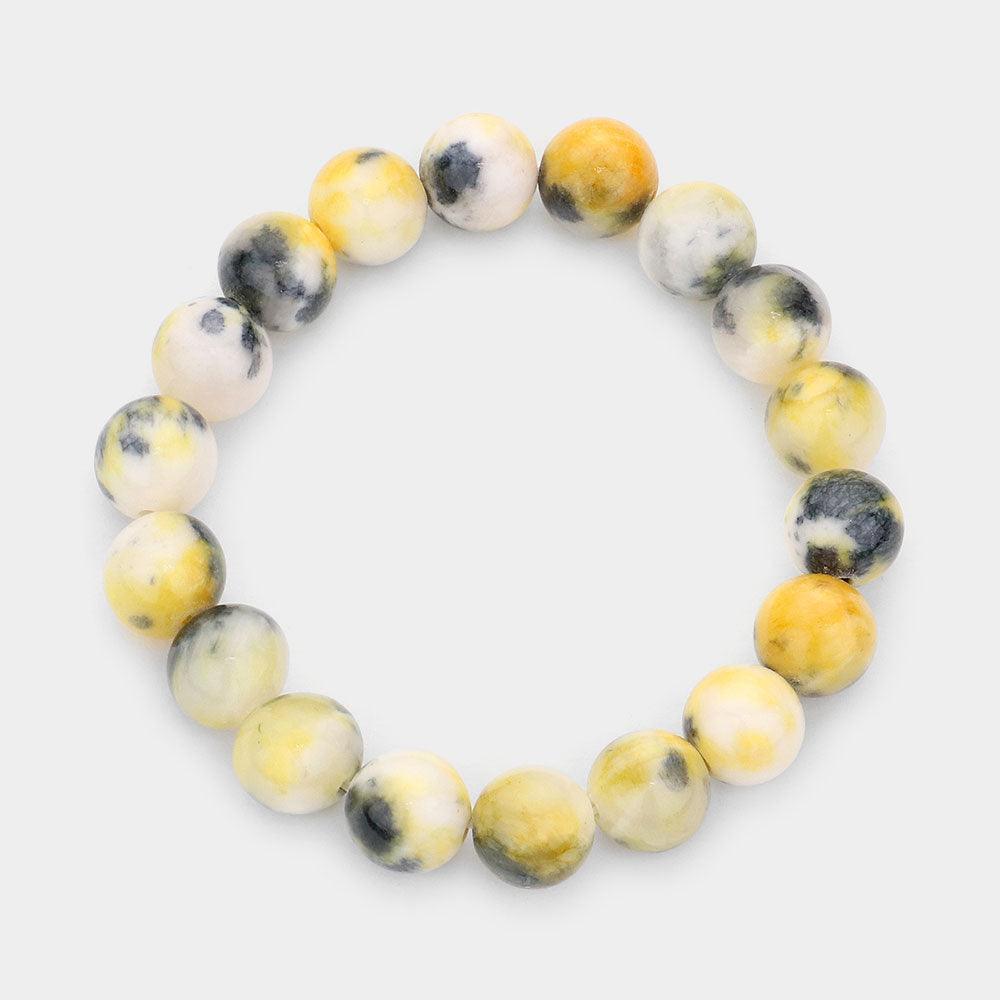 Yellow Natural Stone Beaded Stretch Bracelet