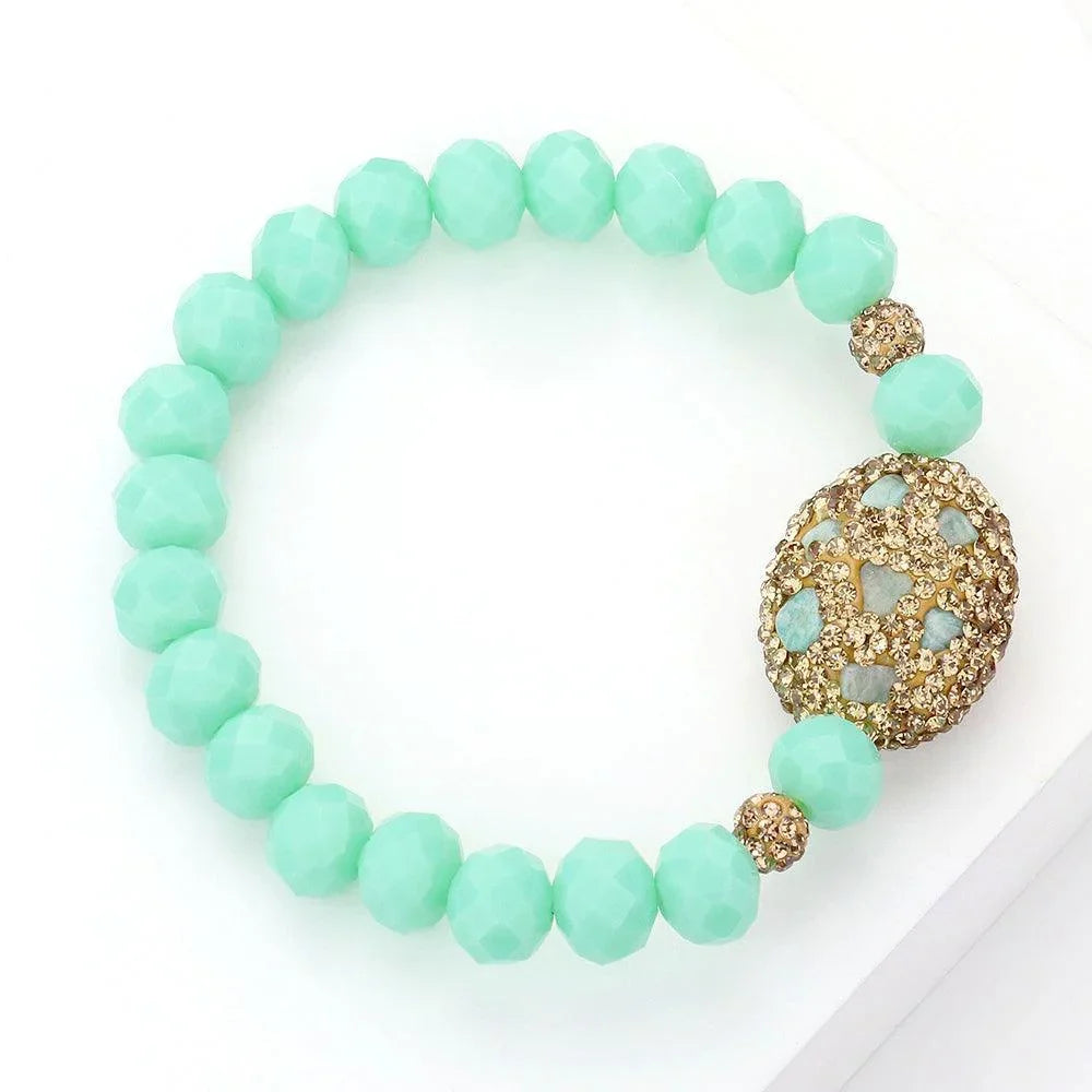Turquoise Oval Shamballa Ball Accented Natural Stone Bracelet - Jewelry Store by Erik Rayo