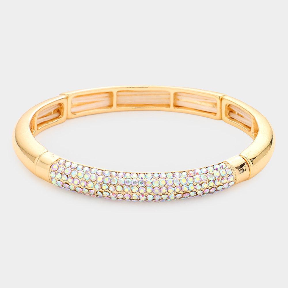 Gold Rhinestone Embellished Stretch Bracelet - Jewelry Store by Erik Rayo
