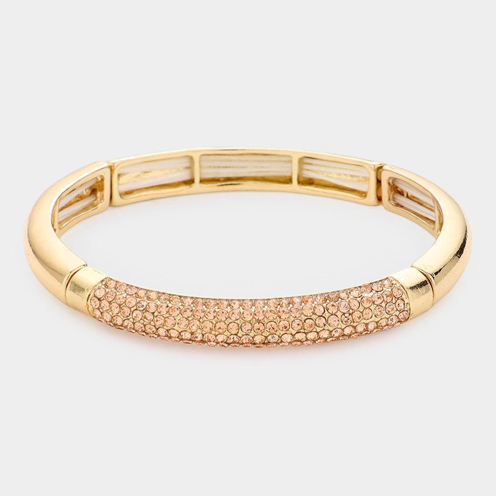 Peach Rhinestone Embellished Stretch Bracelet - Jewelry Store by Erik Rayo