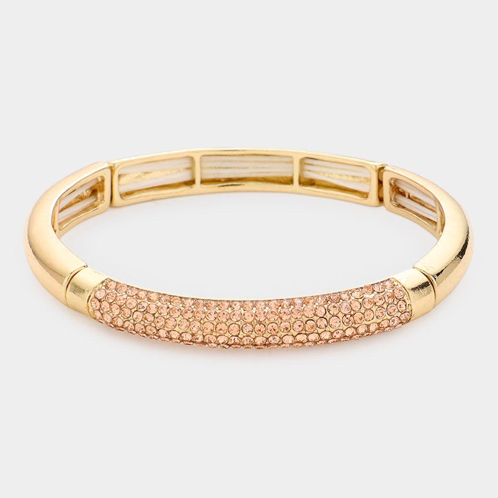 Peach Rhinestone Embellished Stretch Bracelet