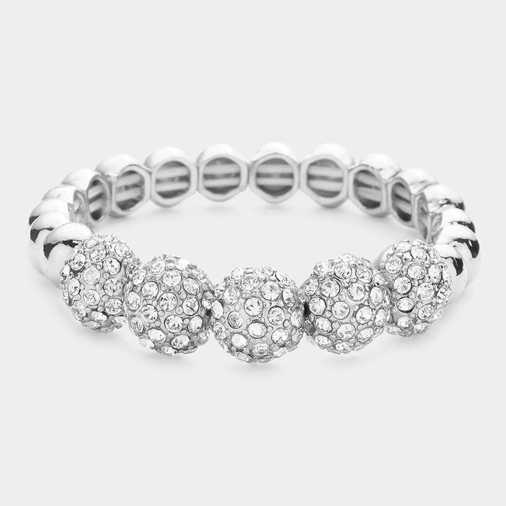 Silver Rhinestone Embellished Metal Dome Stretch Bracelet - Jewelry Store by Erik Rayo