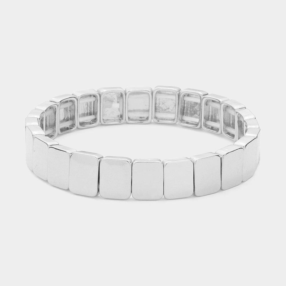 Silver Square Metal Stretch Bracelet