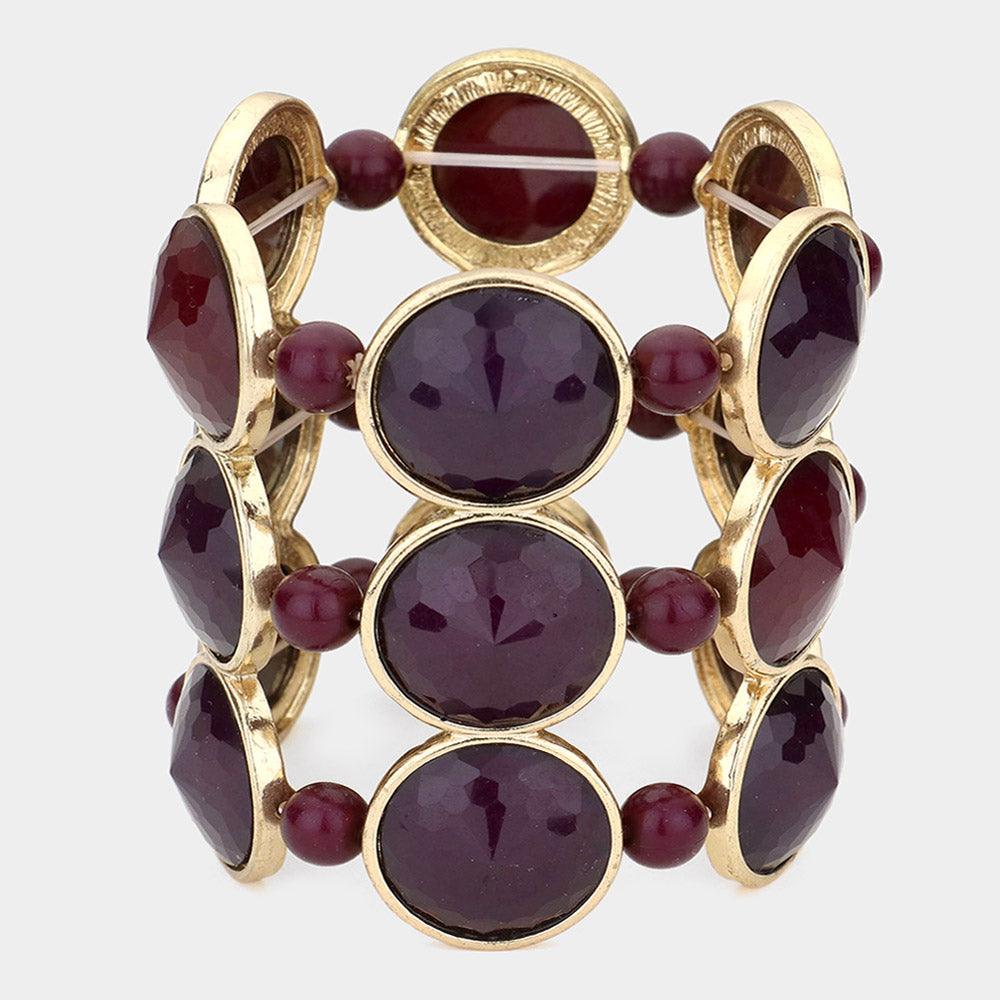 Burgundy Round Gemstone Stretch Bracelet - Jewelry Store by Erik Rayo