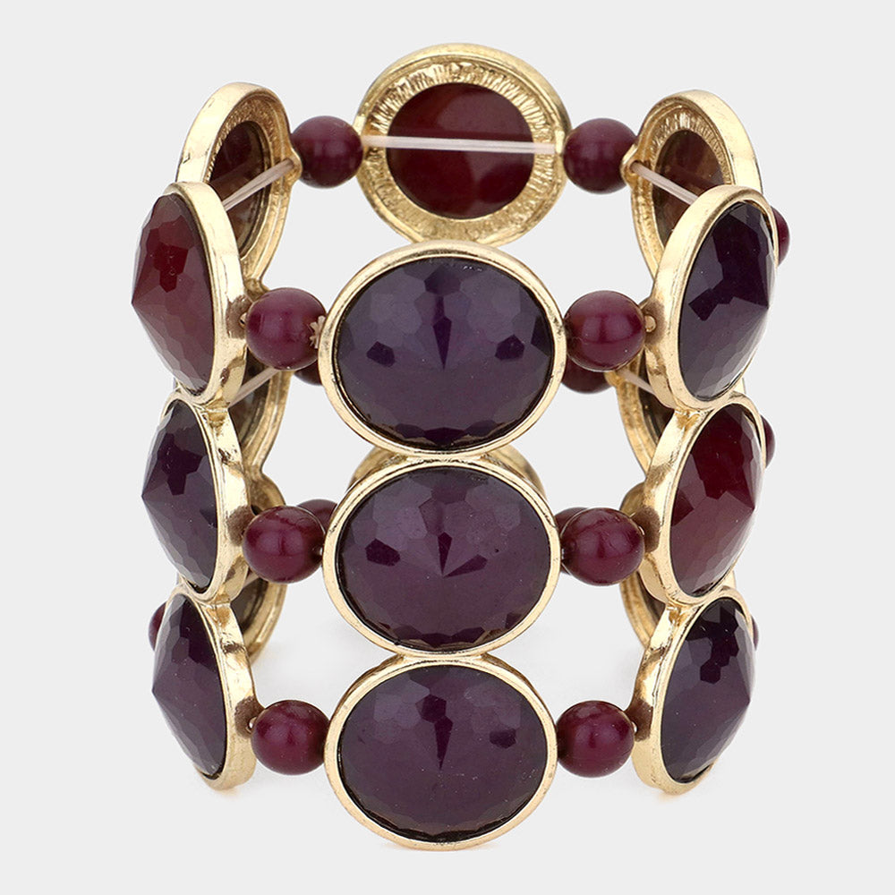 Burgundy Round Gemstone Stretch Bracelet