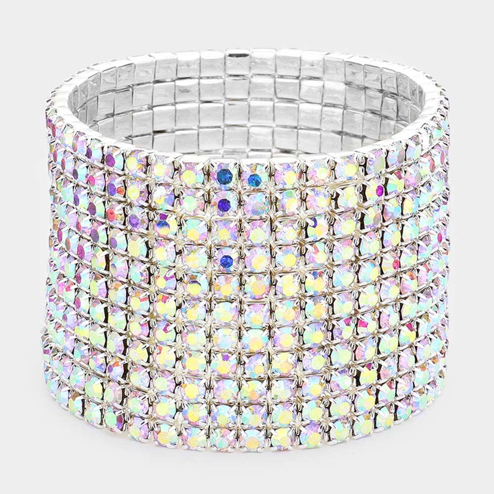 Silver 11Row Crystal Rhinestone Stretchable Bracelet