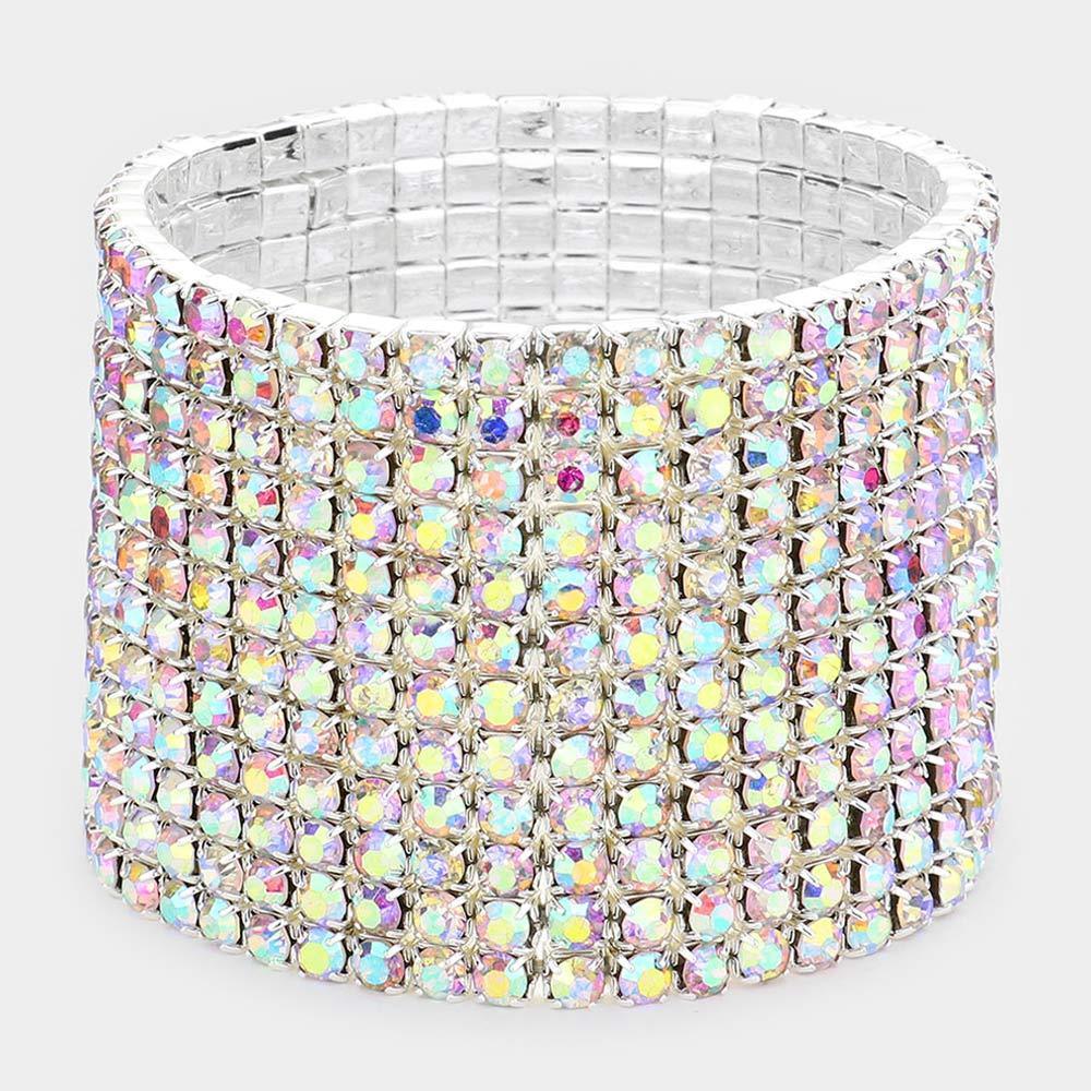 Silver 12Row Crystal Rhinestone Stretchable Bracelet - Jewelry Store by Erik Rayo