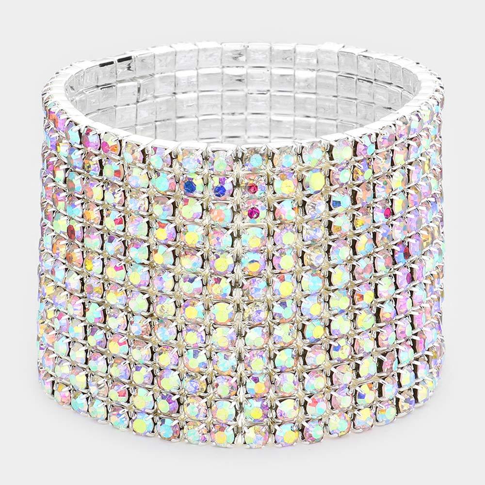 Silver 12Row Crystal Rhinestone Stretchable Bracelet