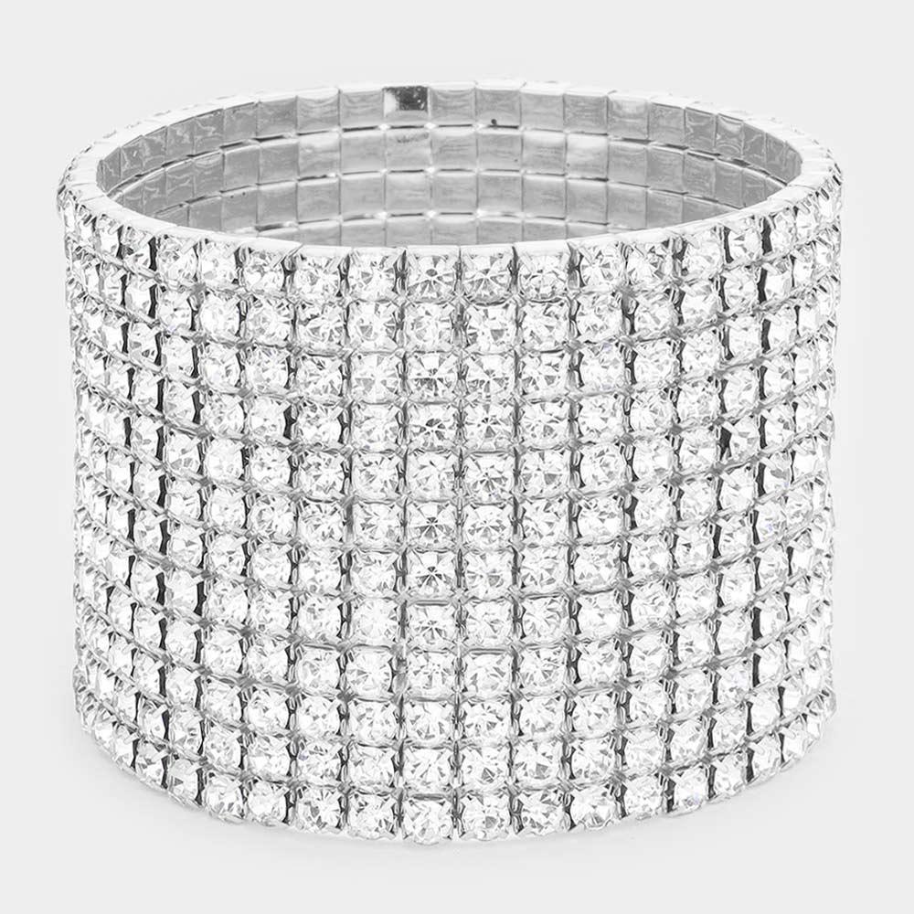 Silver 12Row Crystal Rhinestone Stretchable Bracelet