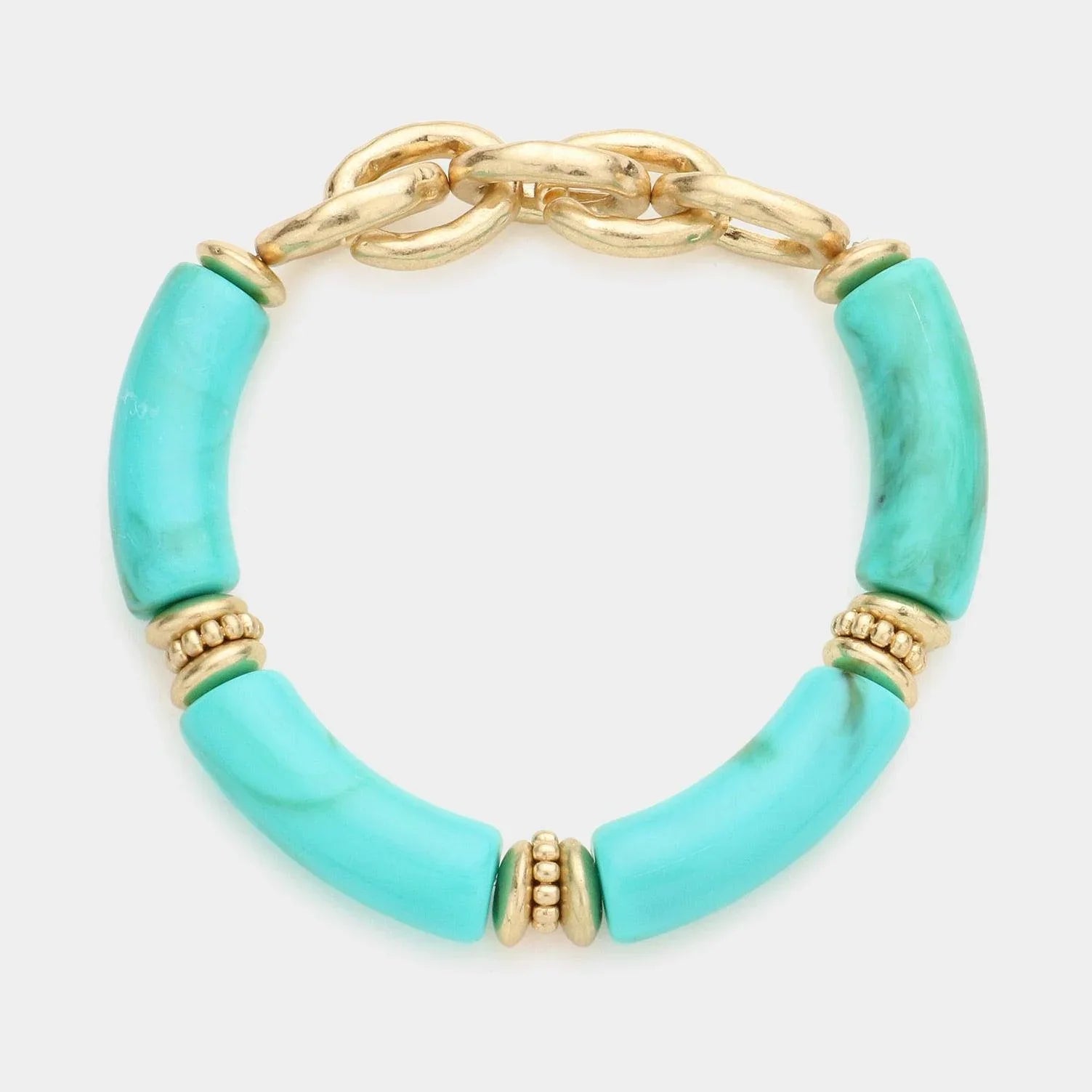 Turquoise Metal Chain Accented Acetate Stretch Bracelet - Jewelry Store by Erik Rayo