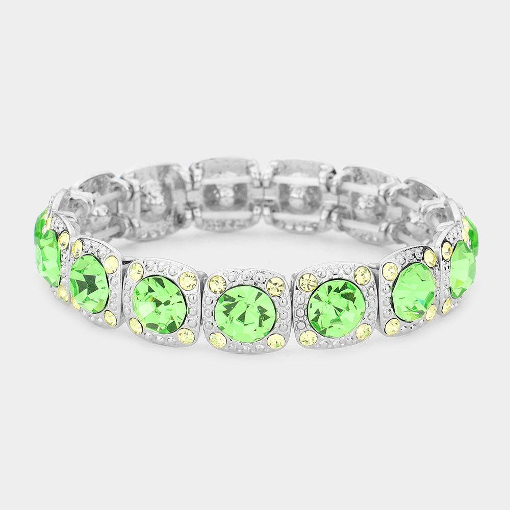 Green Crystal Rhinestone Stretch Bracelet