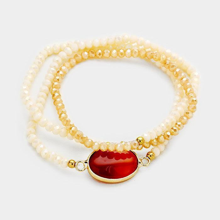Brown Faceted Beaded Oval Stone Accented Wrap Stretch Bracelet - Jewelry Store by Erik Rayo