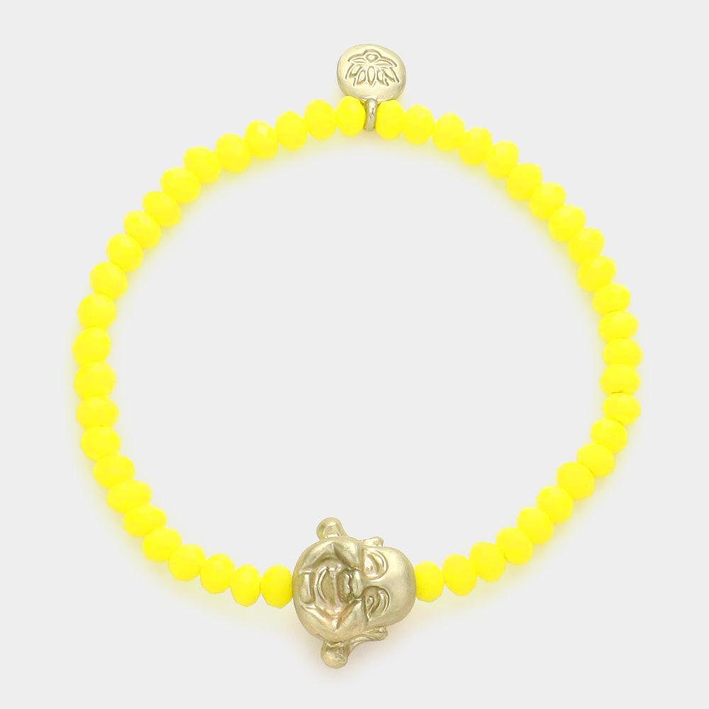 Yellow Happy Buddha beaded stretch bracelet