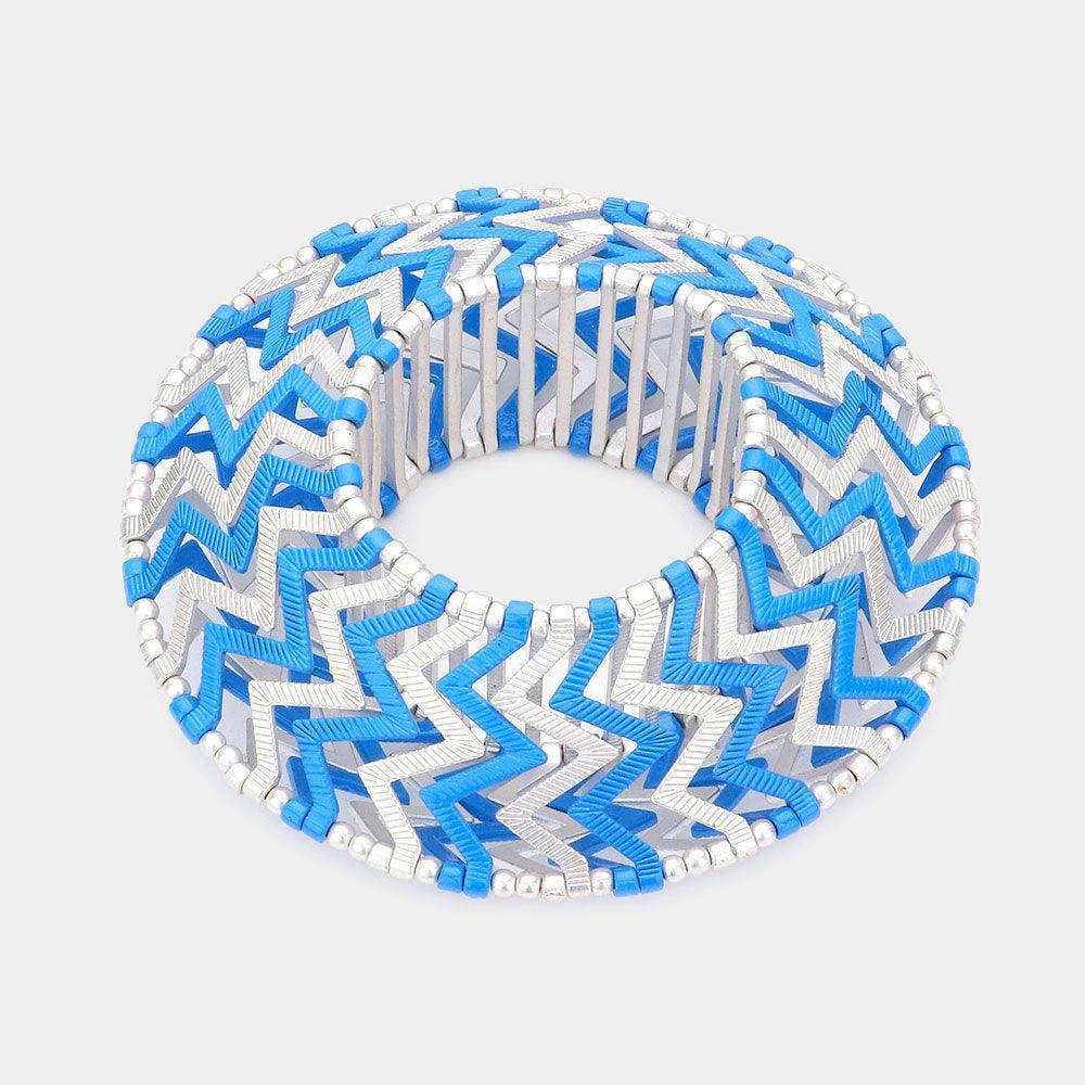 Silver Chevron Pattern Metal Stretch Bangle Bracelet - Jewelry Store by Erik Rayo