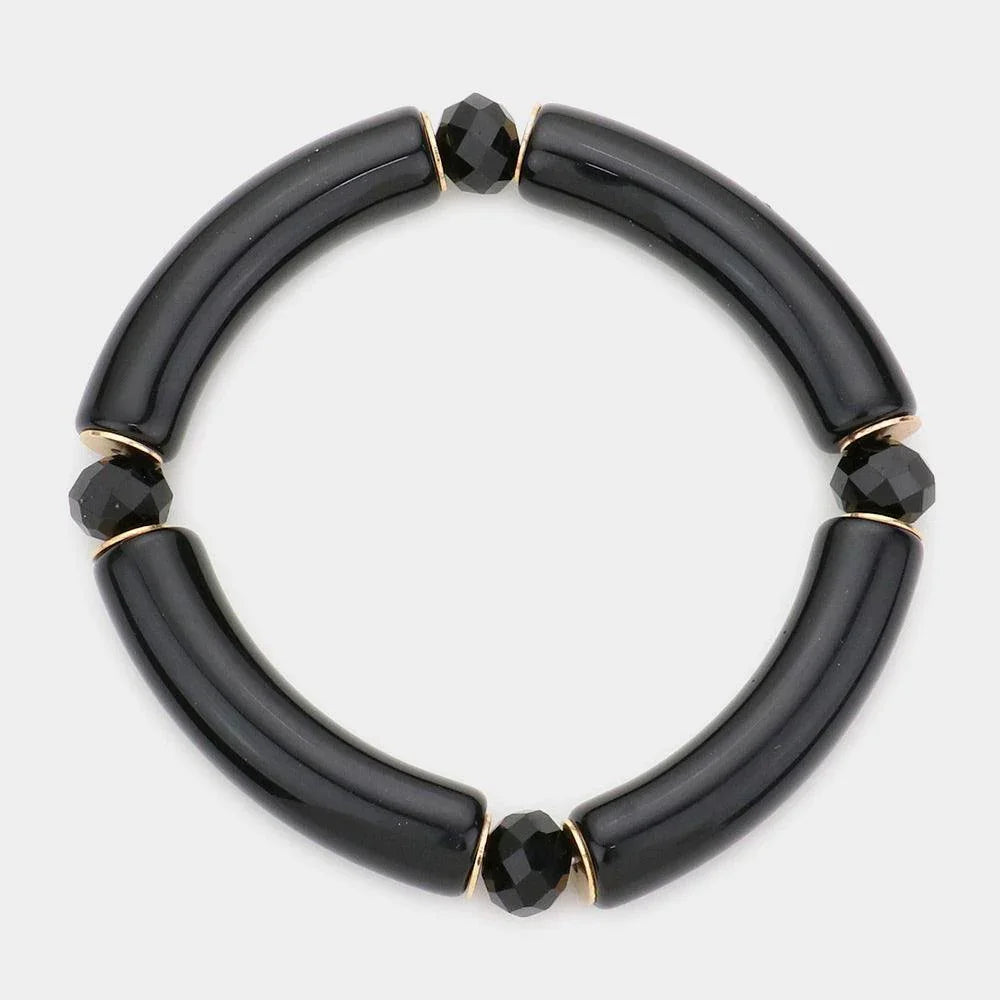 Black Faceted Bead Pointed Resin Stretch Bracelet - Jewelry Store by Erik Rayo