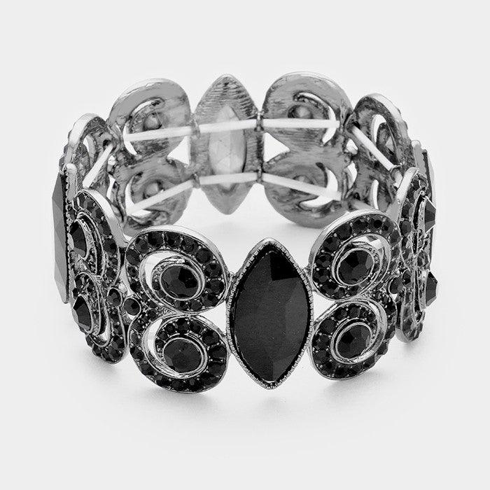 Black Glass crystal marquise stretch bracelet