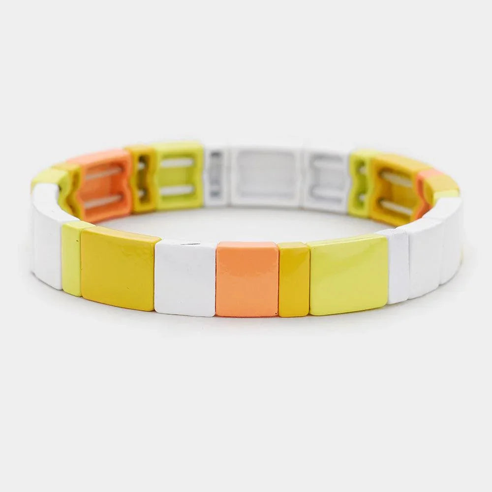 Yellow Enamel Color Block Metal Stretch Bracelet - Jewelry Store by Erik Rayo