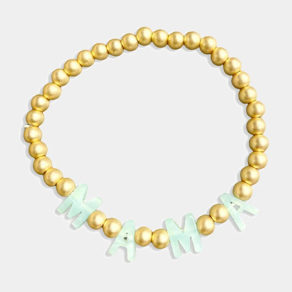 MAMA Celluloid Acetate Message Metal Ball Stretch Bracelet - Jewelry Store by Erik Rayo