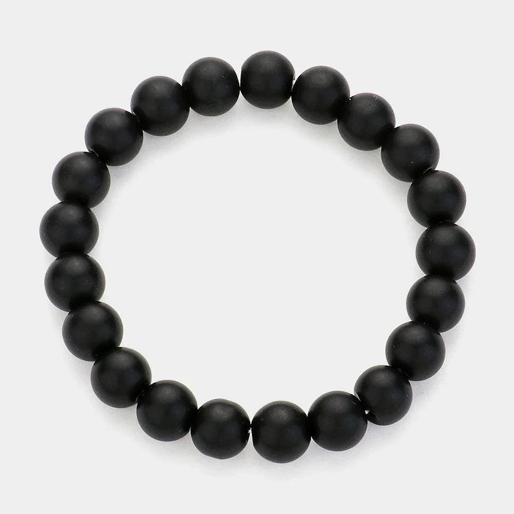 Black Natural Stone Beaded Stretch Bracelet - Jewelry Store by Erik Rayo