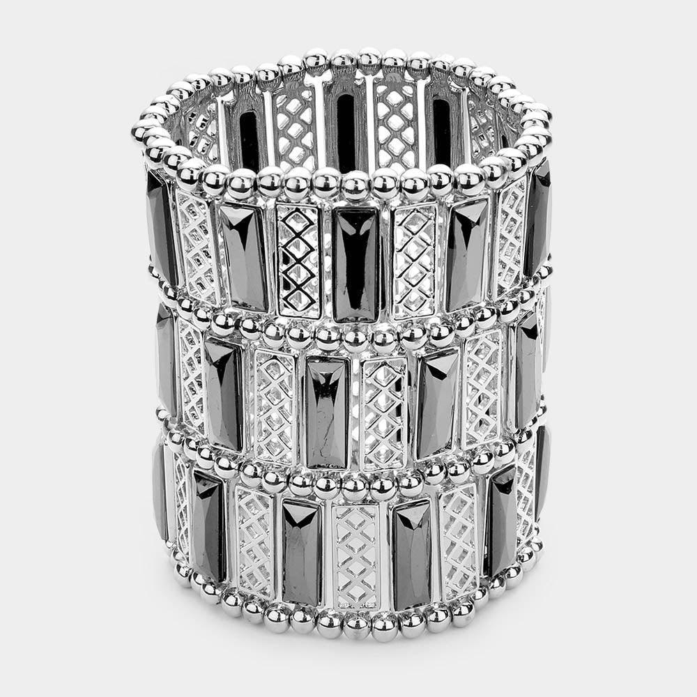 Rectangle crystal & metal stretch bracelet - Jewelry Store by Erik Rayo
