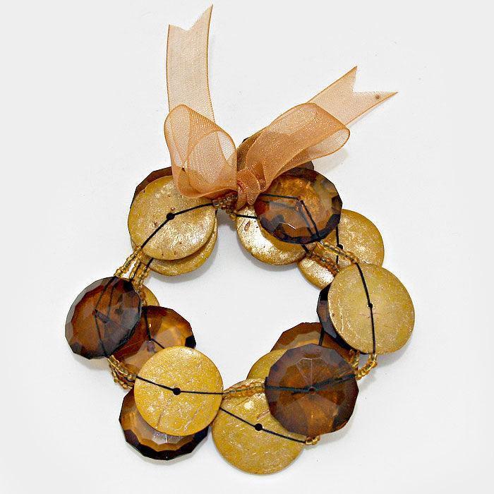 Gold 3Layers Round Gemstone Disc Stretch Bracelet - Jewelry Store by Erik Rayo