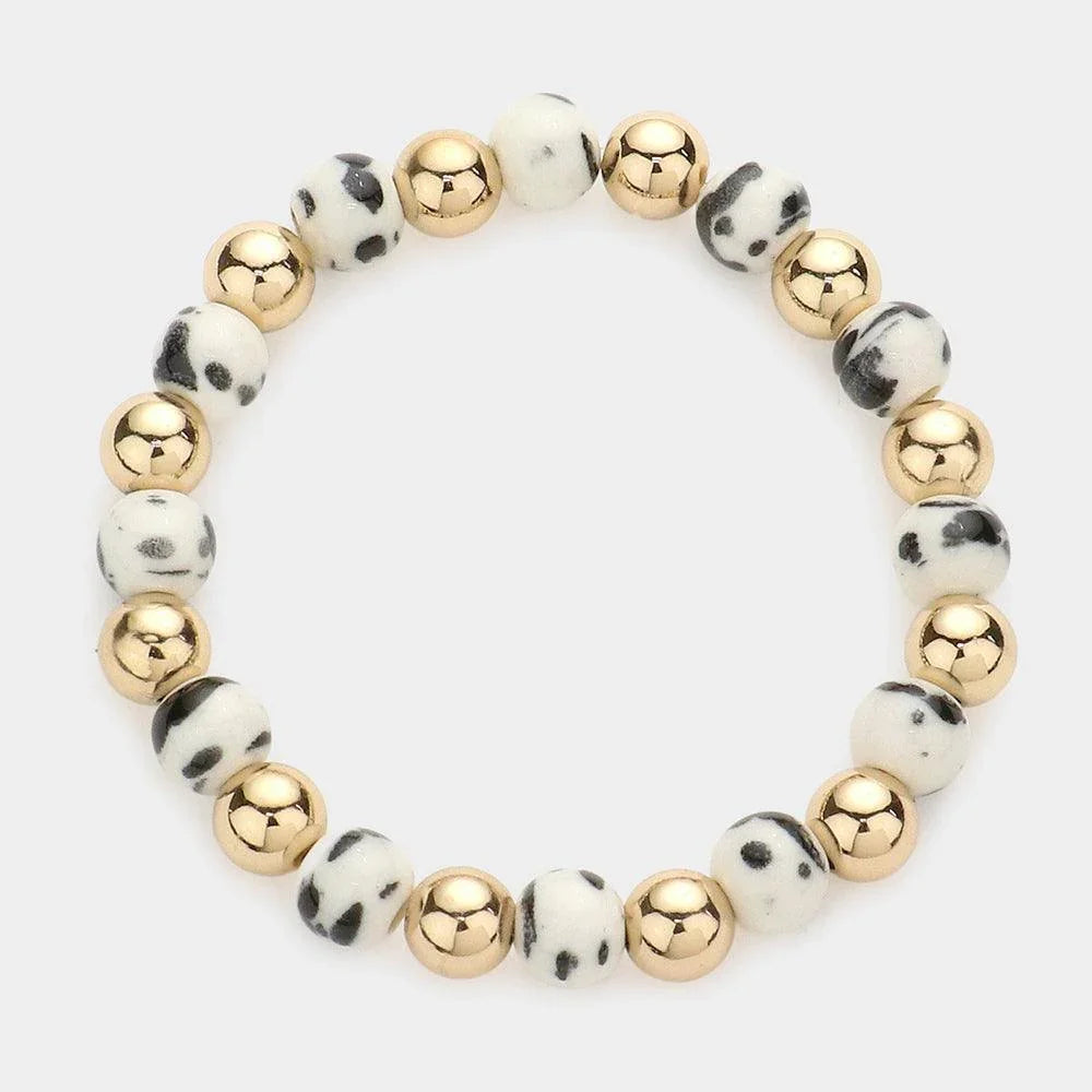 Black Colored Bead Accented Metal Ball Stretch Bracelet - Jewelry Store by Erik Rayo