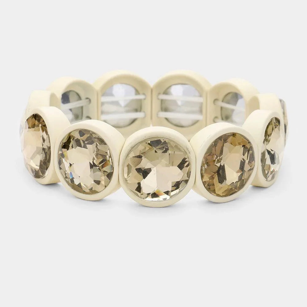 Beige Crystal Stone Resin Bezel Trim Stretch Bracelet - Jewelry Store by Erik Rayo